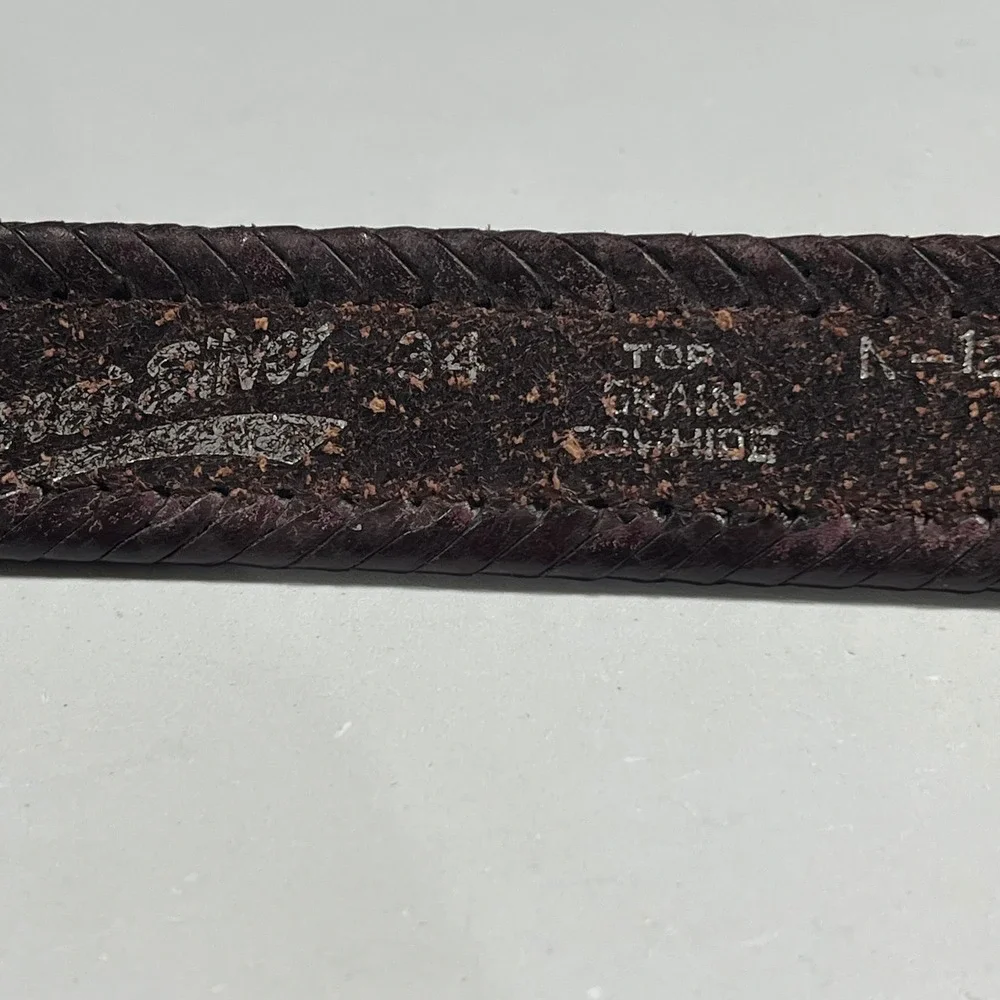 VTG Western Horsehair Inlay Leather Belt Brown Silver Engraved Buckle Mens 34